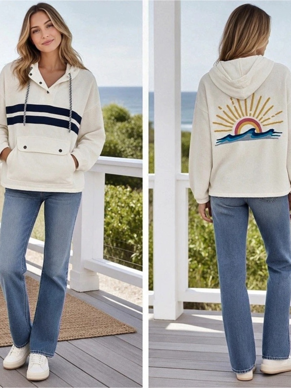 Faherty Daybreak French Terry Hoodie Morning Rays Cream Size Small